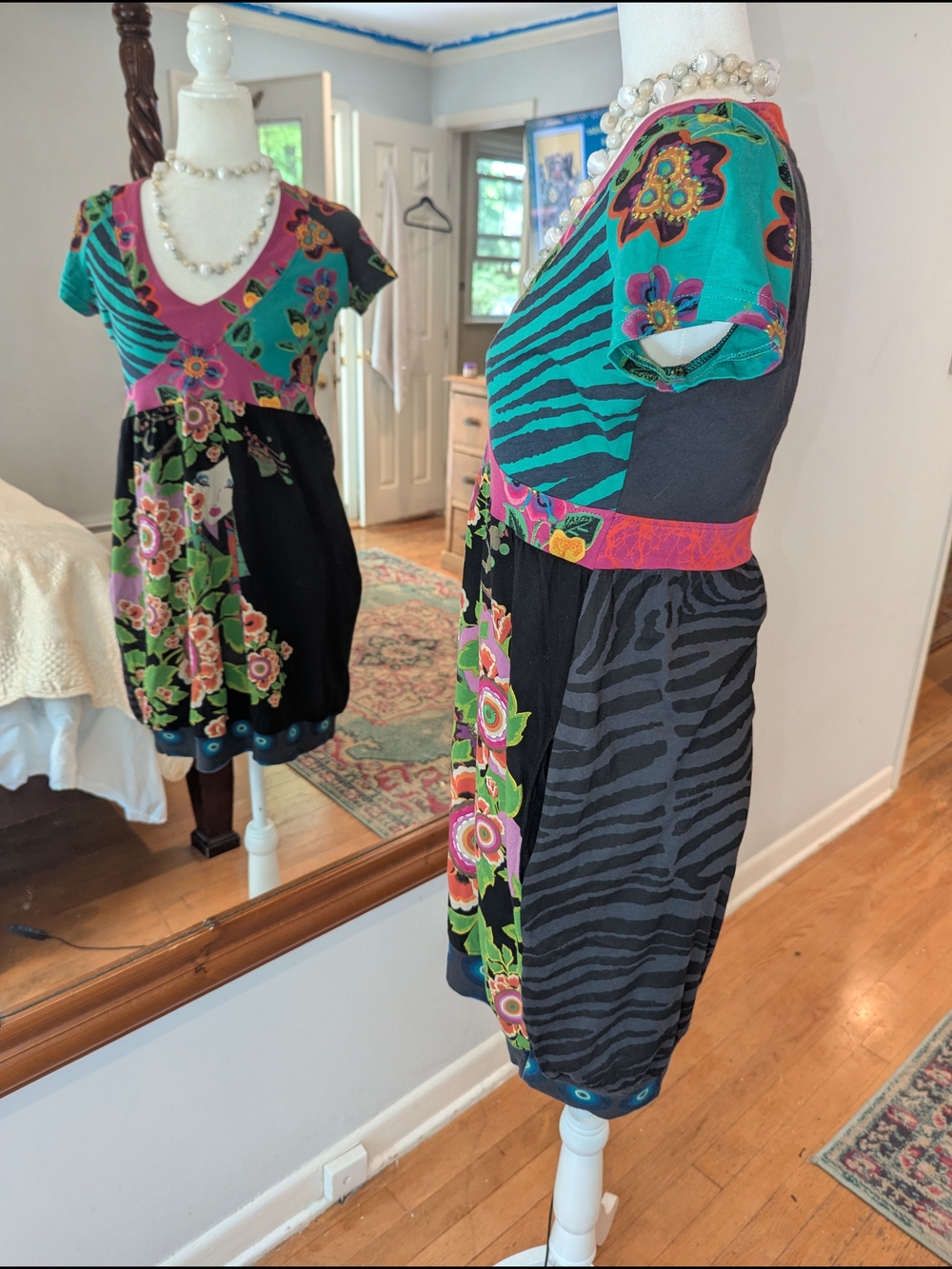 Desigual Geisha Famous Stretch CottonBlack Multicolor Floral V-Neck Dress/Tunic - Picture 3 of 12